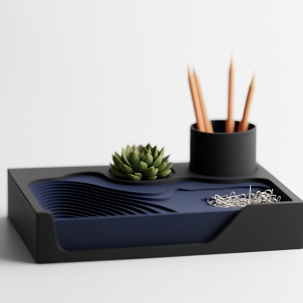 ContourDock – Modern Sculpted Desk Organizer with Multi-Slot Insert