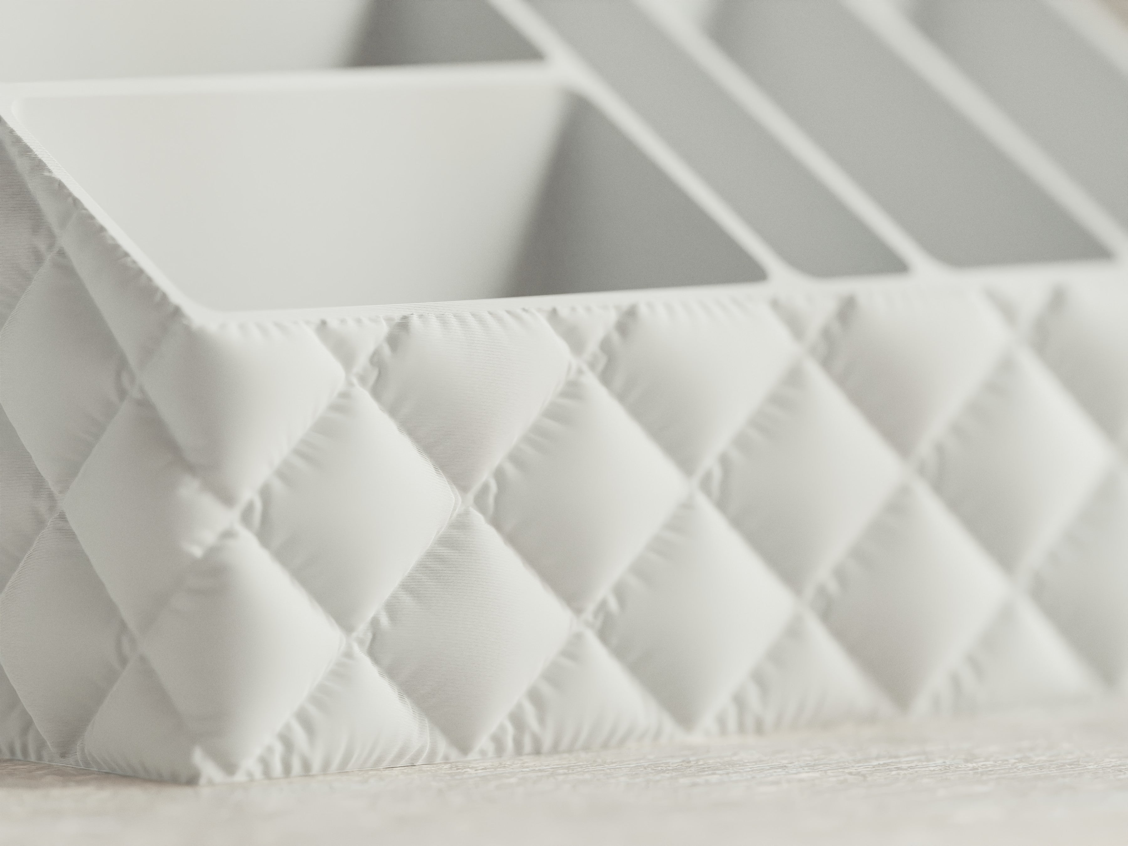Velvera sculpted makeup organizer with quilted texture in a soft ivory finish