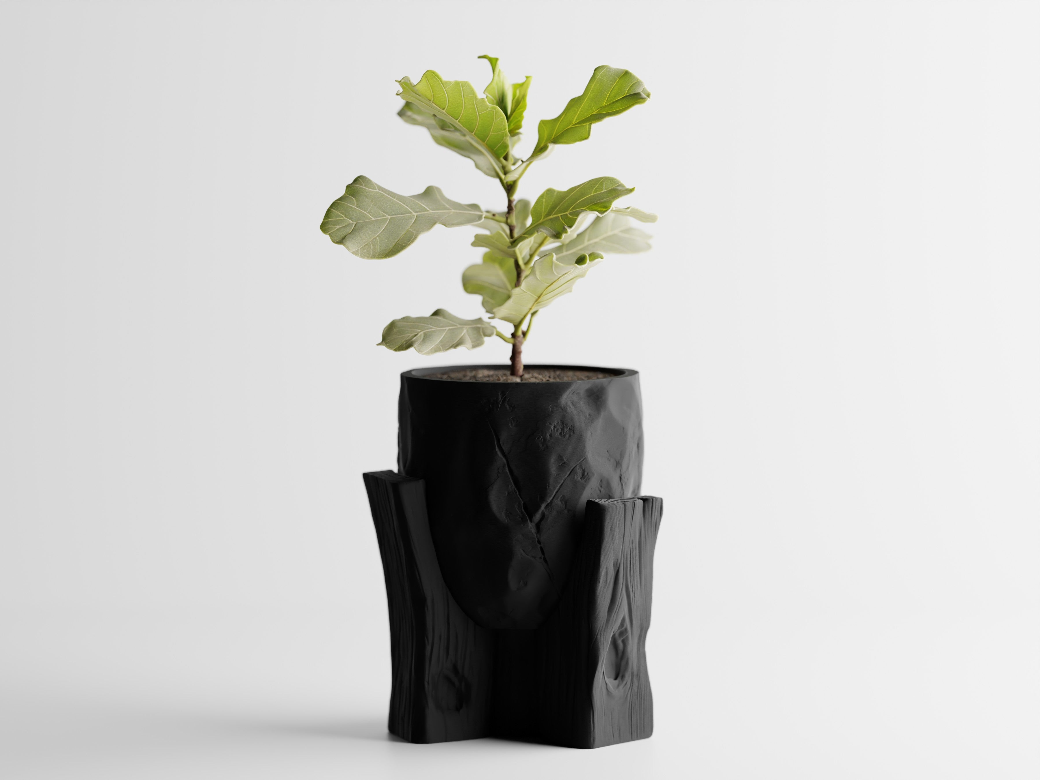 Concrete Texture Indoor Planter with Wood Grain Stand, 3D Printed Indoor Plant Pot, Succulent Pot, Modern Home Decor, Plant Lover Gift