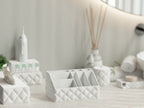 Velvera sculpted makeup organizer with quilted texture in a soft ivory finish