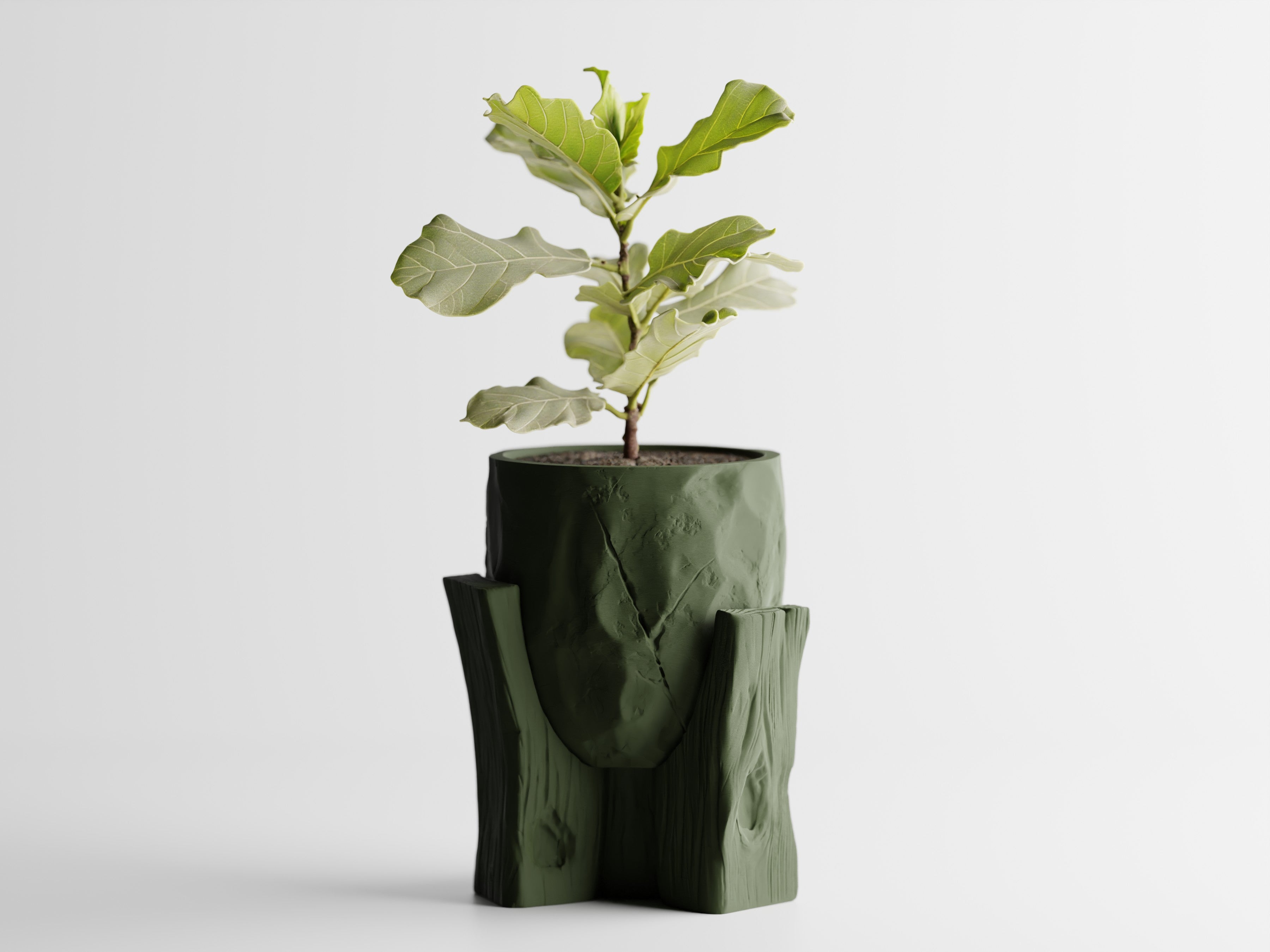 Concrete Texture Indoor Planter with Wood Grain Stand, 3D Printed Indoor Plant Pot, Succulent Pot, Modern Home Decor, Plant Lover Gift