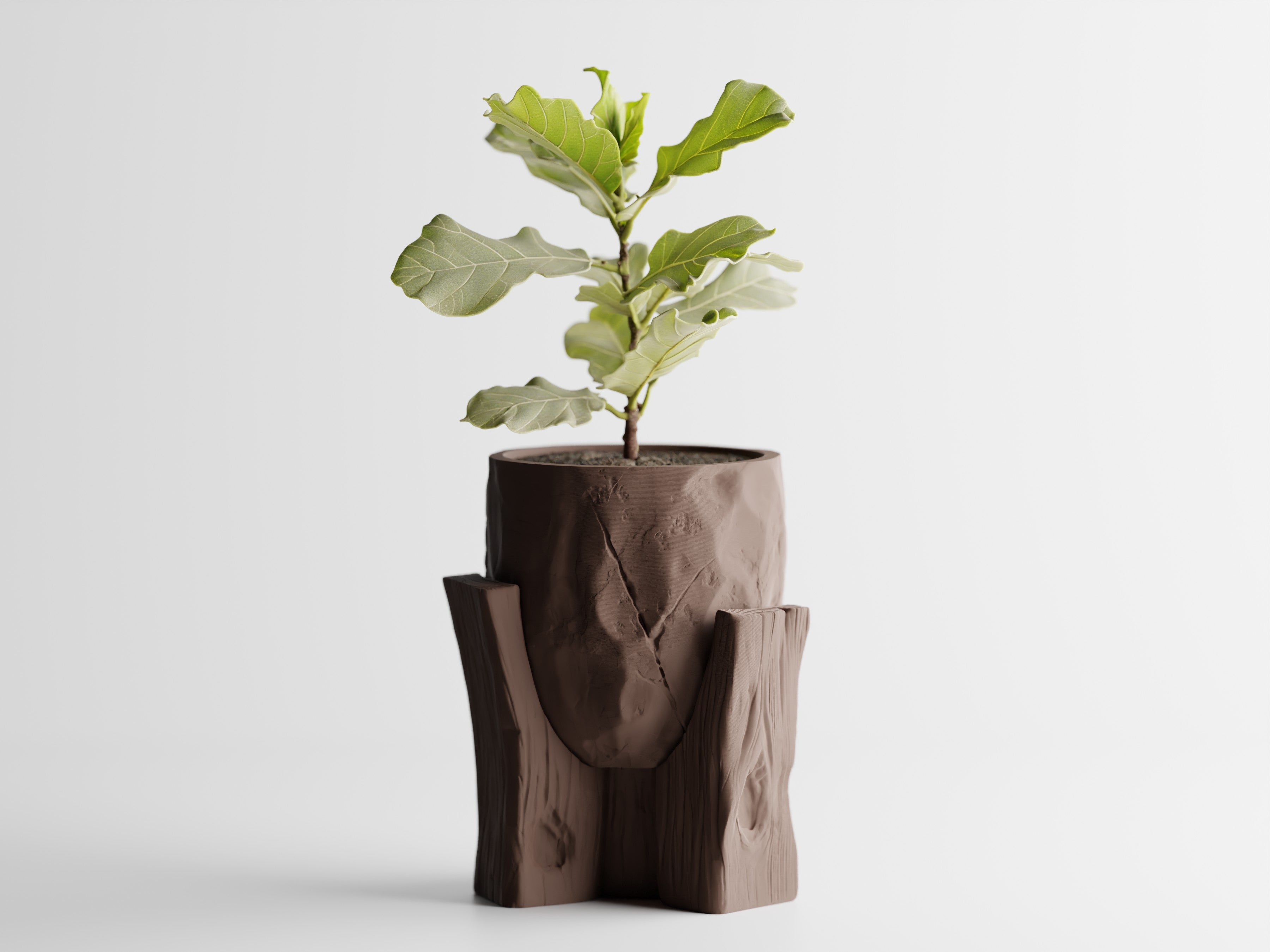 Concrete Texture Indoor Planter with Wood Grain Stand, 3D Printed Indoor Plant Pot, Succulent Pot, Modern Home Decor, Plant Lover Gift