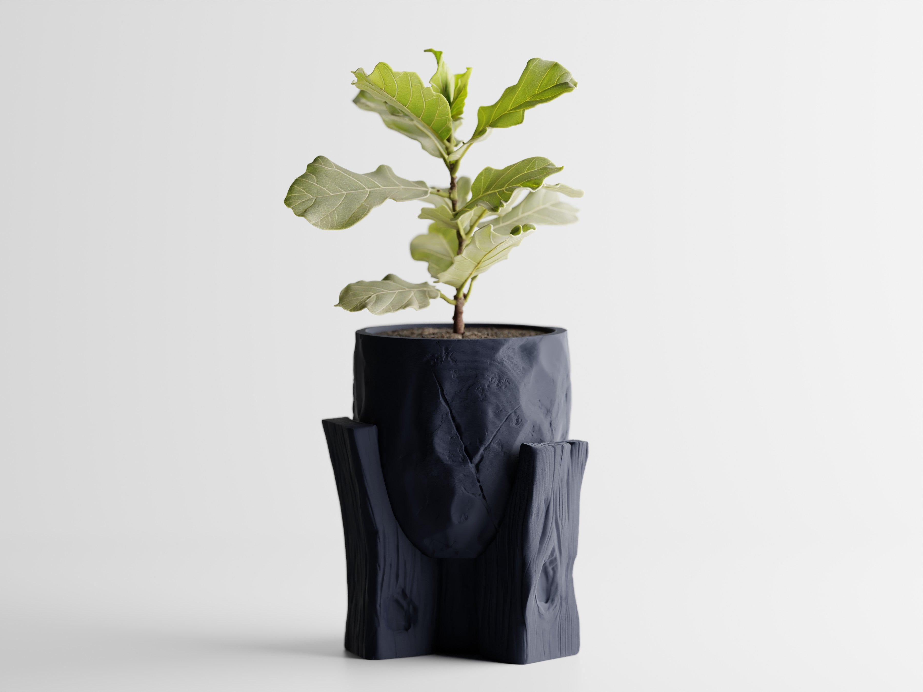 Concrete Texture Indoor Planter with Wood Grain Stand, 3D Printed Indoor Plant Pot, Succulent Pot, Modern Home Decor, Plant Lover Gift