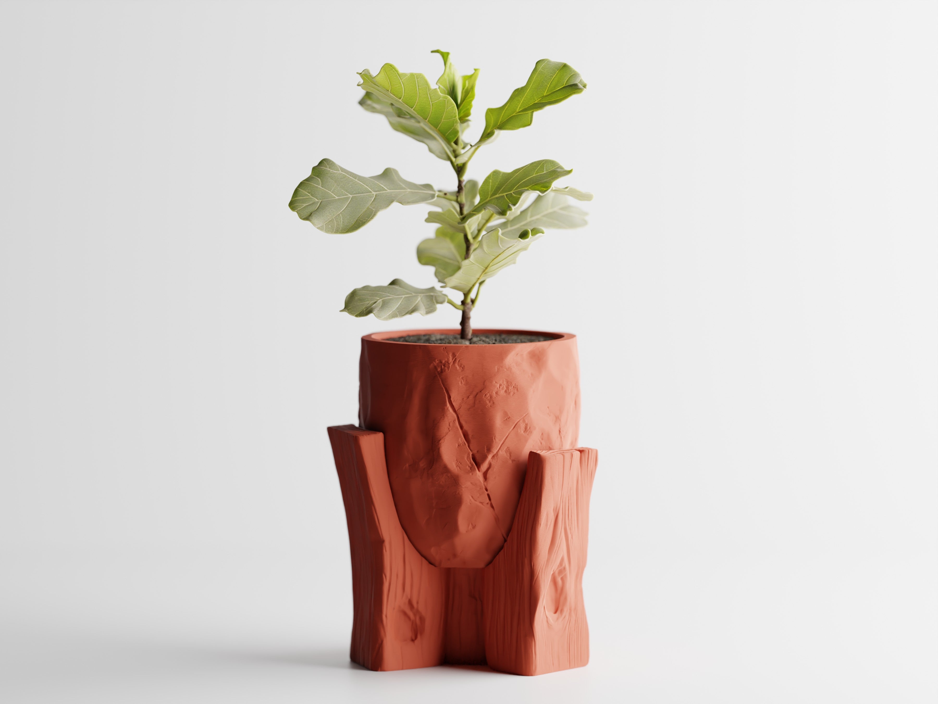 Concrete Texture Indoor Planter with Wood Grain Stand, 3D Printed Indoor Plant Pot, Succulent Pot, Modern Home Decor, Plant Lover Gift
