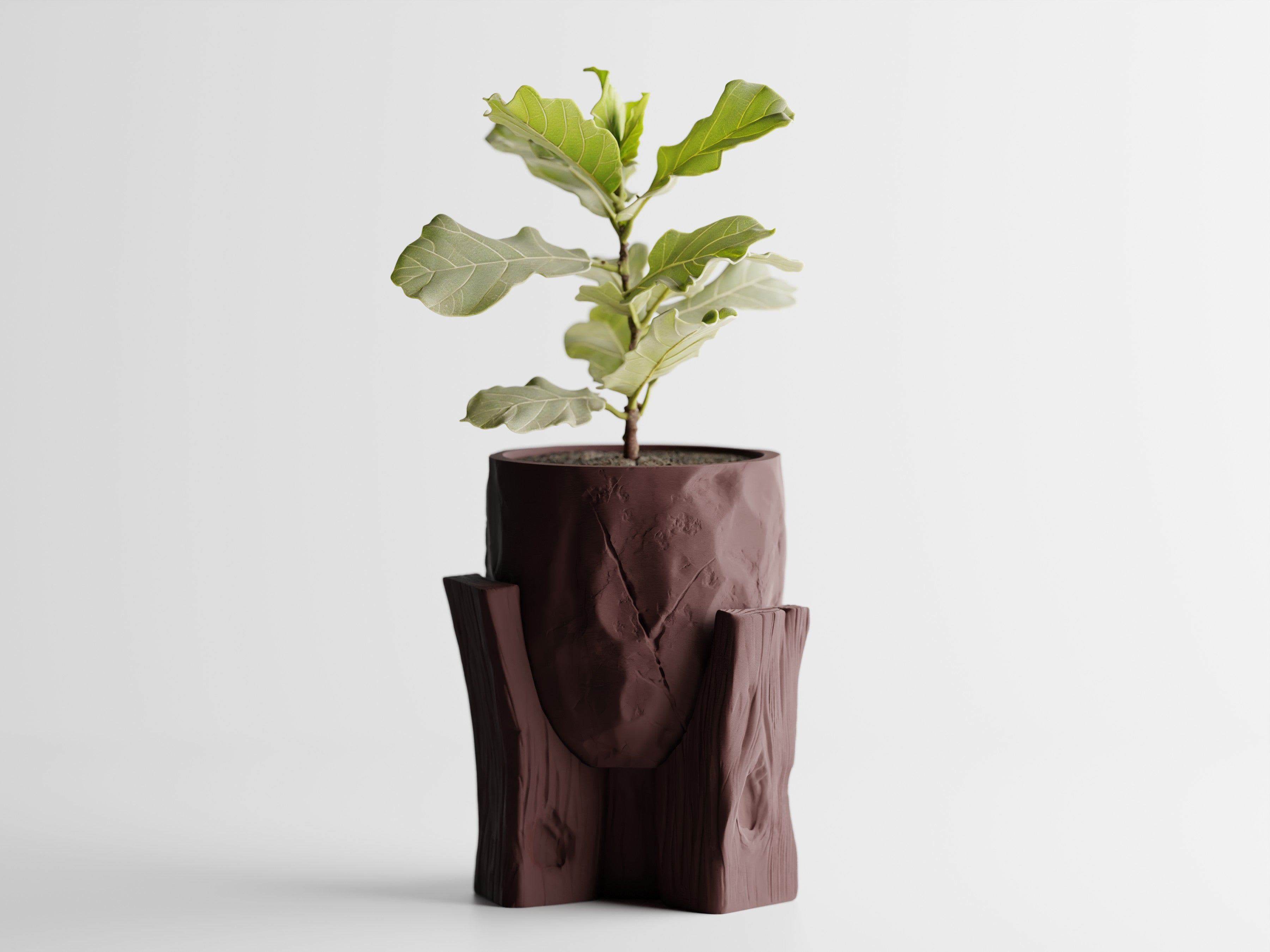 Concrete Texture Indoor Planter with Wood Grain Stand, 3D Printed Indoor Plant Pot, Succulent Pot, Modern Home Decor, Plant Lover Gift