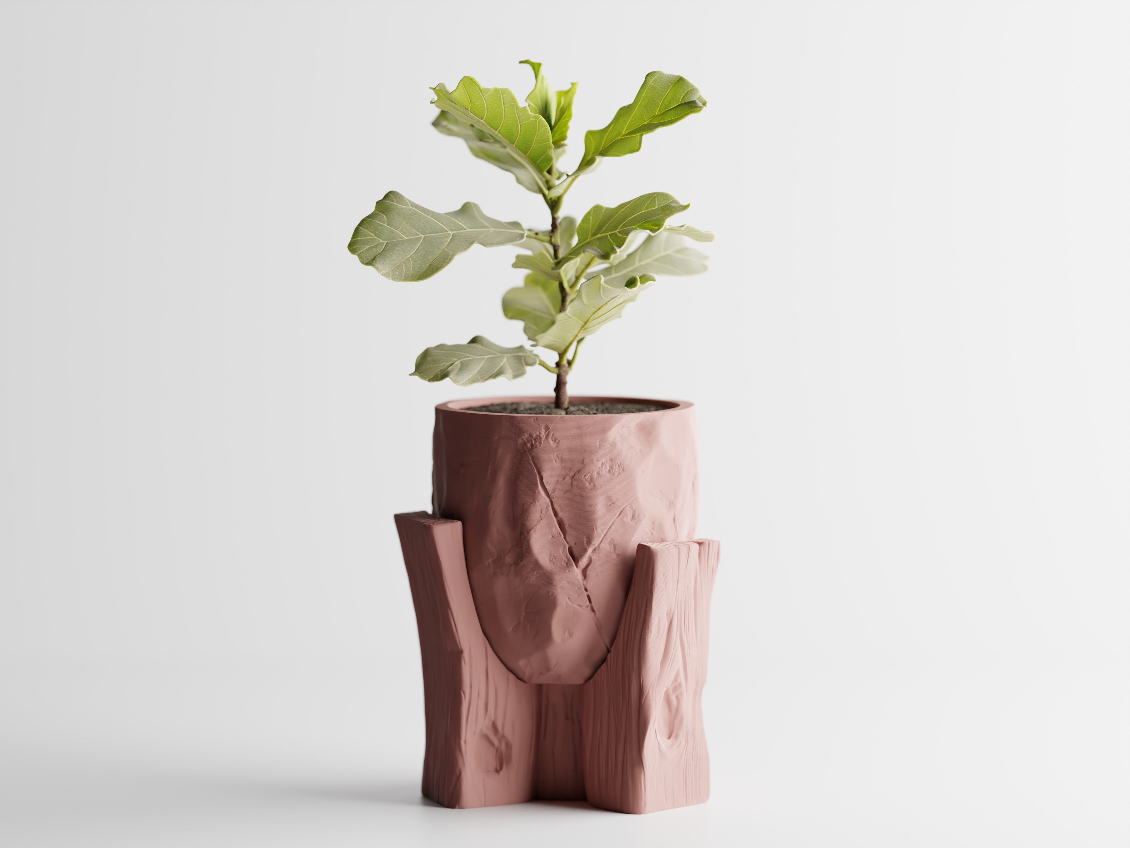 Concrete Texture Indoor Planter with Wood Grain Stand, 3D Printed Indoor Plant Pot, Succulent Pot, Modern Home Decor, Plant Lover Gift