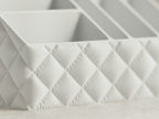 Velvera sculpted makeup organizer with quilted texture in a soft ivory finish