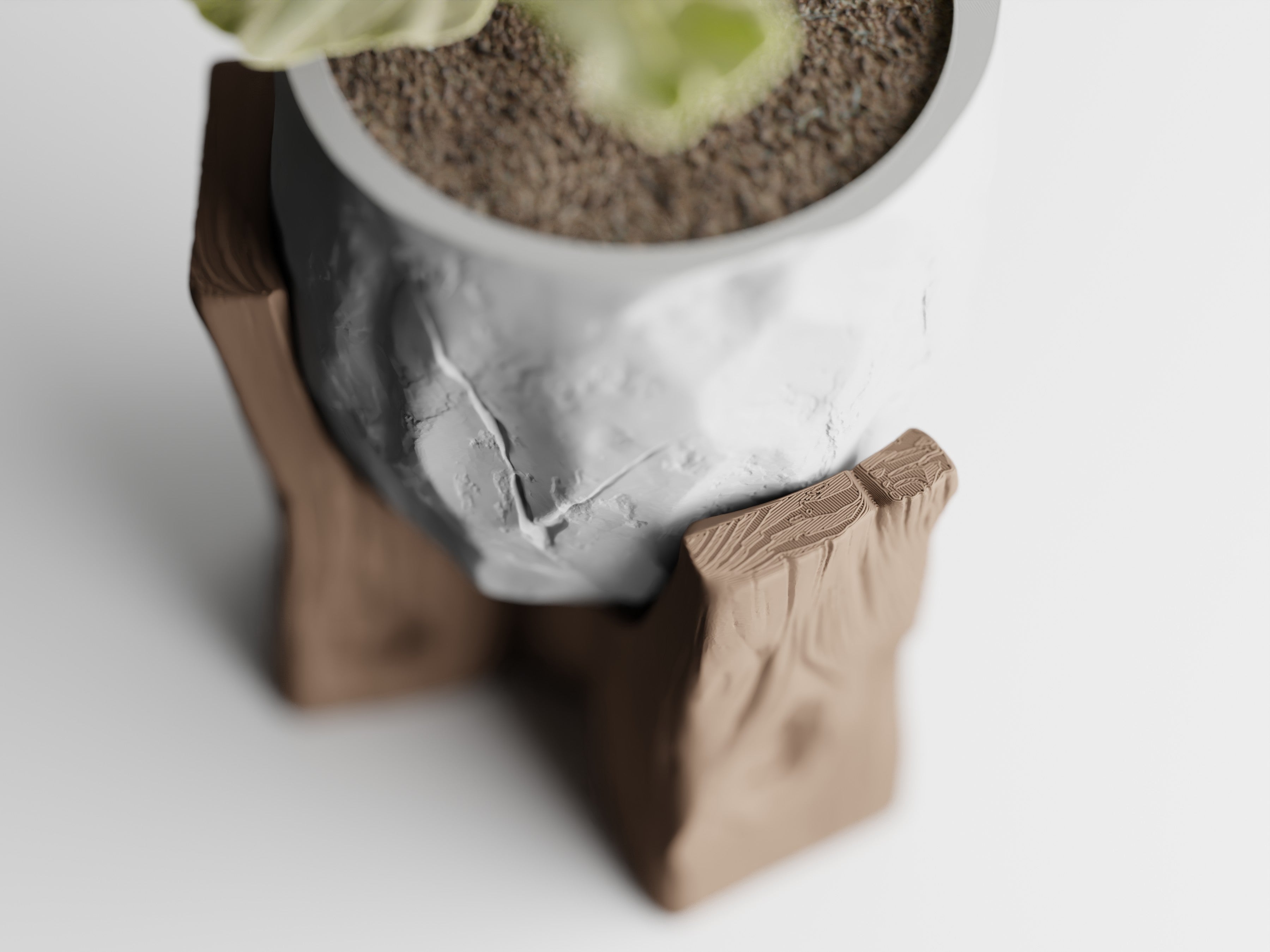 Concrete Texture Indoor Planter with Wood Grain Stand, 3D Printed Indoor Plant Pot, Succulent Pot, Modern Home Decor, Plant Lover Gift